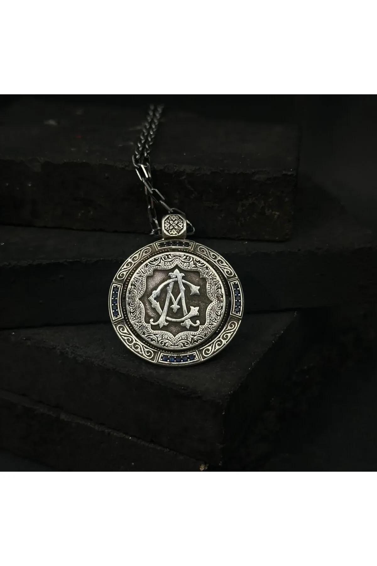 Gümüş Kolye Yuvarlak Çift Taraflı Dönmeli Modeli